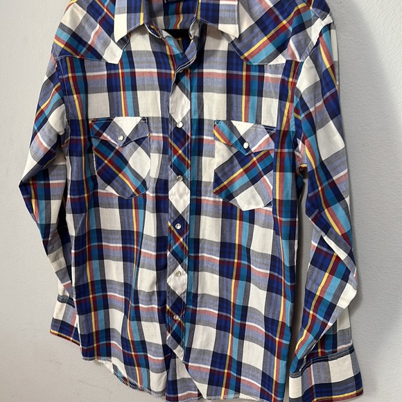 Wrangler x-long tails plaid pearl snap button down 15 1/2 - 34 - Picture 4 of 7